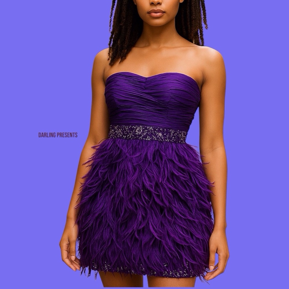 Issue Nee York Strapless Feather Cocktail Dress Women Color Purple Size S/4